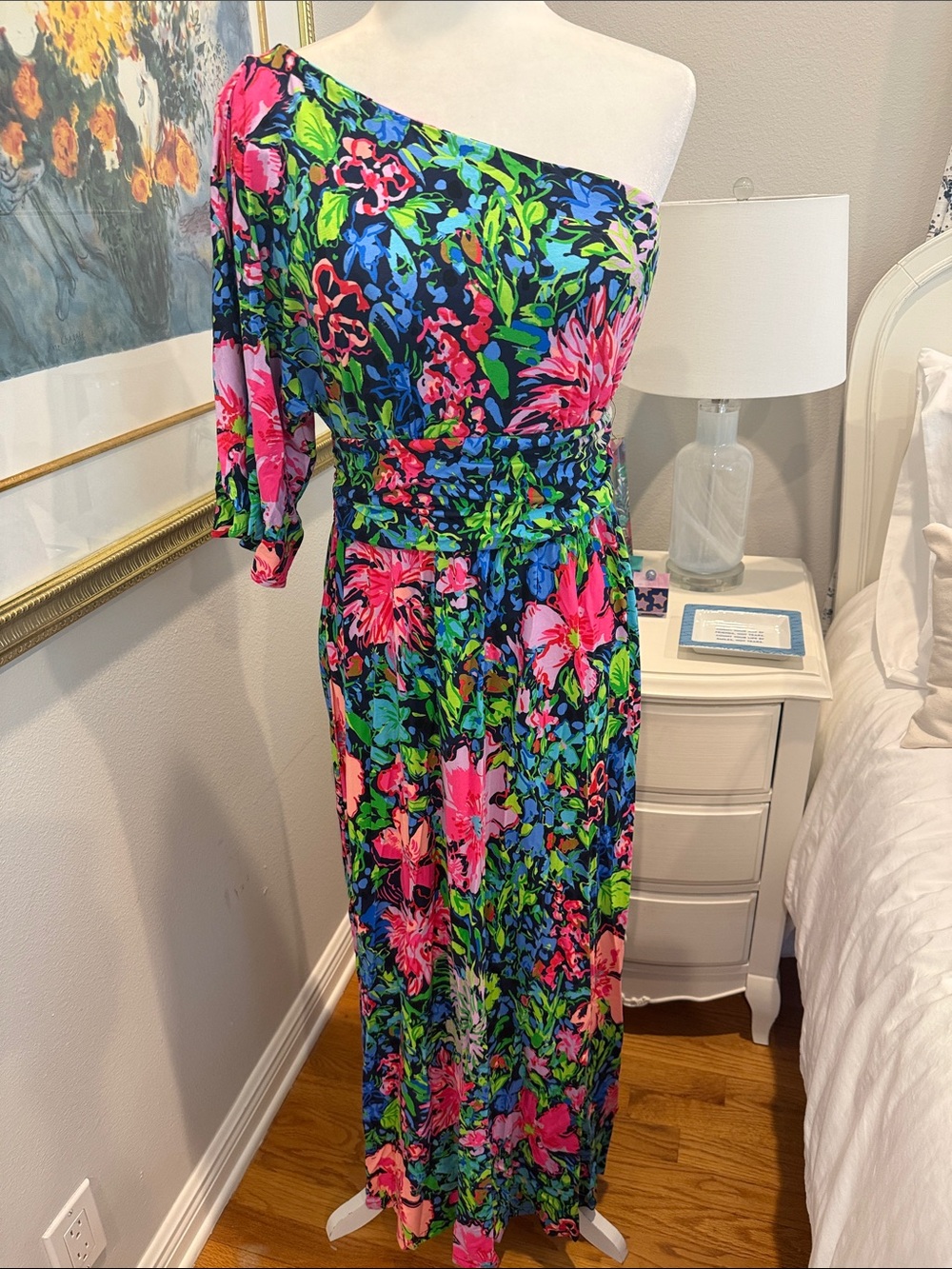 Lilly Pulitzer One-Shoulder Floral Maxi Dress in Pink, Blue & Green